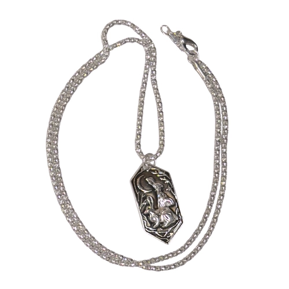 UNBRANDED Silver PENDANT With Rabbits Under A Crescent Moon Statement NECKLACE